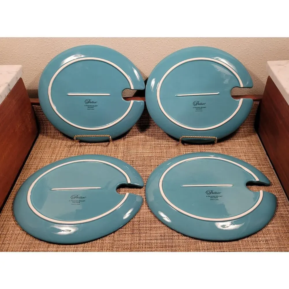 Pavillion Aqua Snack Plates Set Of 4, A Princess House Exclusive